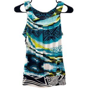 Womens Tank Top Pullover Scoop Neck Size XS Sleeveless Blue Black Stretch
